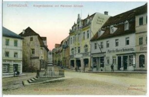 Lommatzsch. Meißner Straße mit Kriegerdenkmal