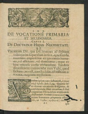 De Vocatione Primaria Et Secundaria. Caput I. De Doctrinae Huius Necessitate.