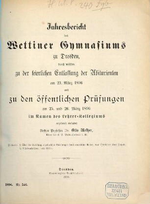 Jahres-Bericht : für das Schuljahr .... 1895/96