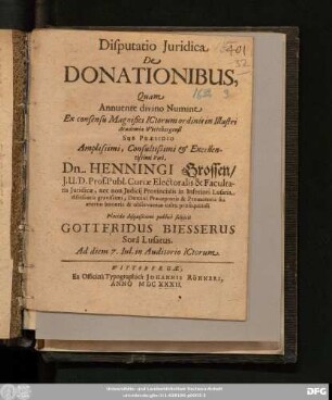 Disputatio Iuridica De Donationibus