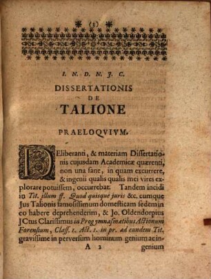 De talione, von dem Rach- oder Wiedervergeltungsrechte, disputatio