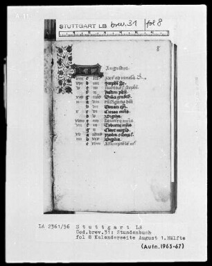 Lateinisch-französisches Stundenbuch — KL-Ligatur mit anschließender Ranke, Folio 8recto