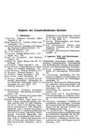 Register der Geophysikalischen Berichte