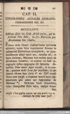 Cap. II. Typographici Annales Hebraeo- Ferrariensis Sec. XV.