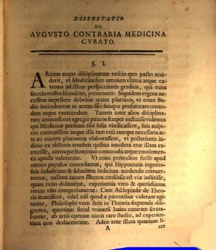 Diss. sol. de Augusto, contraria medicina curato