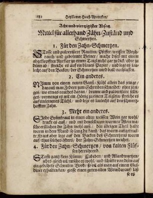 Acht und viertzigister Absatz. Mittel für allerhand Zähn-Zuständ und Schmertzen