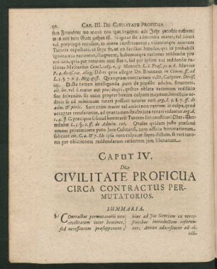 Caput IV. De Civilitate Proficua Circa Contractus Permutatorios.