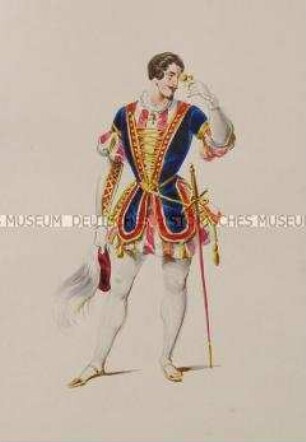 Mann mit blauer Weste, in weißen Beinlingen - Tafel aus Franceschini/Kostümbilder (Kassette 1)