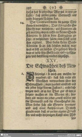 XXV. Die Schwachheit deß Menschen