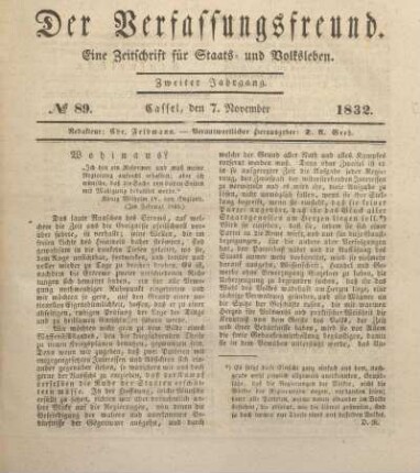 № 89. Cassel, den 7. November 1832.