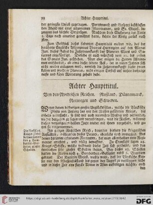 Achter Haupttitul. Von den Nordischen Reichen. Rußland, Dännemarck, Norwegen und Schweden