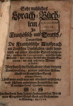 Sprach-Büchlein in Französisch und Teutsch