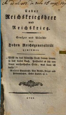 Ueber Reichskriegs-Heer und Reichskrieg