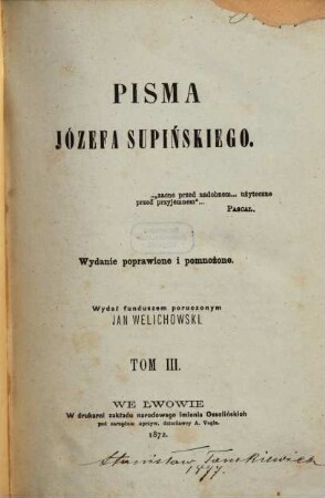 Pisma Józefa Supińskiego, 3. Szkoła polska gospodarstwa społecznego ; Cz. 1, oddz. 2
