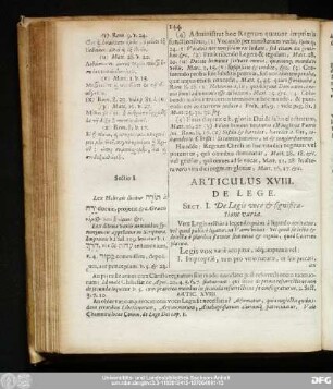 Articulus XVIII. De Lege.