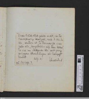 Schneider, Manfred: Zettel zu Beilage 3. - August 1921