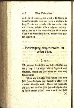 Berichtigung einiger Stellen im ersten Theil