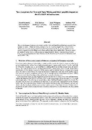 New exceptions for Text and Data Mining and their possible impact on the CLARIN infrastructure