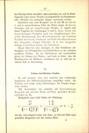 VI. Volumen kreisförmiger Tropfen.