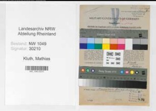 Entnazifizierung Mathias Kluth , geb. 16.05.1904 (Bahnsekretaer)