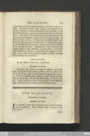 XVII. Dialogue. Quinzième Journée.