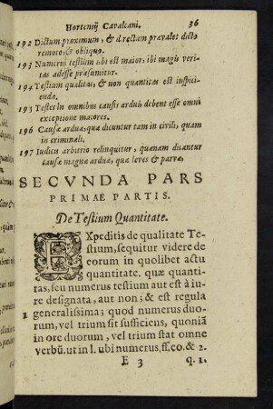 Secunda Pars Primae Partis. De Testium Quantitate.