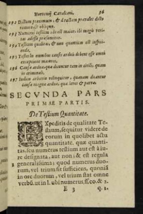 Secunda Pars Primae Partis. De Testium Quantitate.