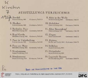 Ausstellungs-Verzeichnis (Nr. 1-30)
