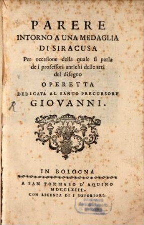 Parere intorno a una medaglia di Siracusa