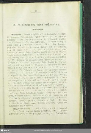 IV. Bibliothek und Lehrmittelsammlung