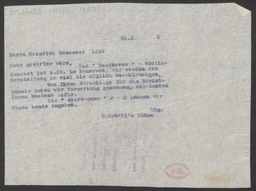 Brief an Heinrich Dessauer : 20.02.1915