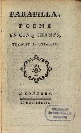 Parapilla : poëme en cinq chants