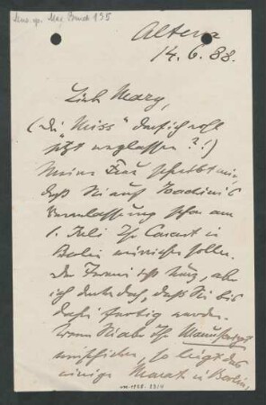 Brief an Mary Wurm : 14.06.1888