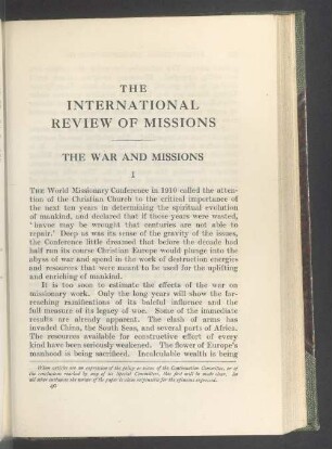 The war and missions