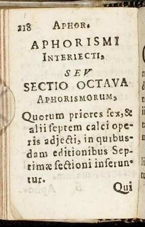 Aphorismi Interiecti, Seu Sectio Octava Aphorismorum.