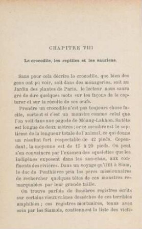 Chapitre VIII. Le crocodile, les reptiles et les sauriens
