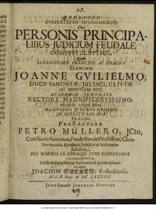 Dissertatio Inauguralis De Personis Principalibus Iudicium Feudale Constituentibus