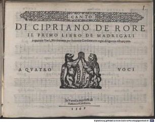 DI CIPRIANO DE RORE IL PRIMO LIBRO DE MADRIGALI a quattro Voci