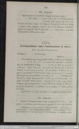 XXIX. Corrispondenza sopra l'assicurazione di merci