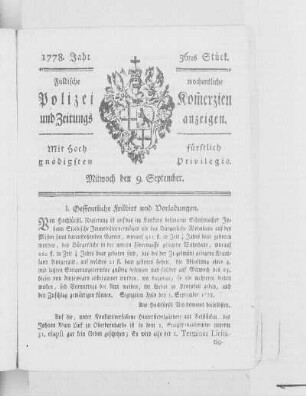 36tes Stück., Ausgabe vom 9. September 1778