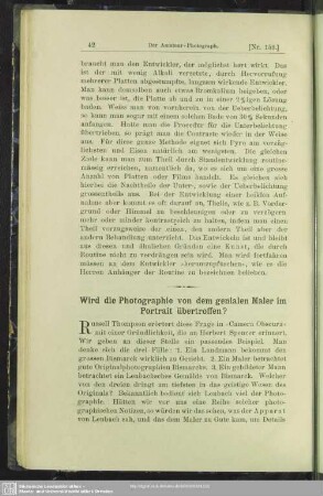 Wird die Photographie von dem genialen Maler im Portrait übertroffen?
