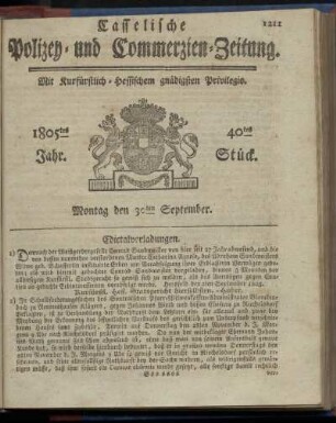 40tes Stueck, Montag den 30ten September 1805