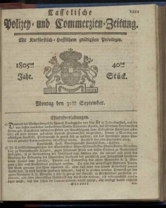 40tes Stueck, Montag den 30ten September 1805