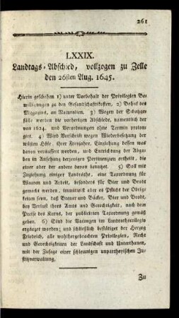 LXXIX. Landtags-Abschied, vollzogen zu Zelle den 26sten 1645.