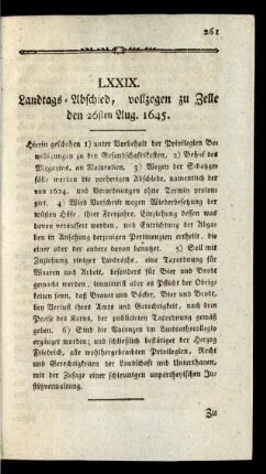 LXXIX. Landtags-Abschied, vollzogen zu Zelle den 26sten 1645.