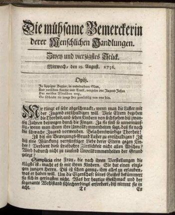 Zwey und vierzigstes Stück. Mittwoch, den 29. August. 1736.