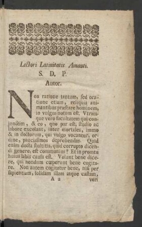 Lectori Latinitatis Amanti. S. D. P. Autor