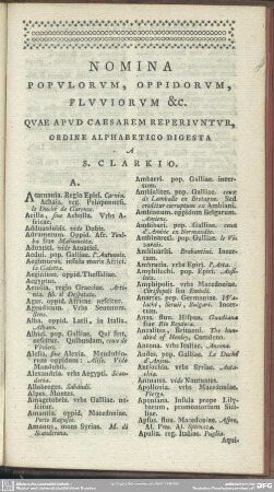 Nomina Populorum, Oppidorum, Fluviorum &tc. Quae Apud Caesarem Reperiuntur, Ordine Alphabetico Digesta A S. Clarkio