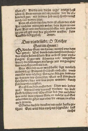 Das vierdt liedt/ O Reicher || Gott im throne/ ||