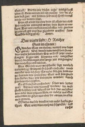 Das vierdt liedt/ O Reicher || Gott im throne/ ||